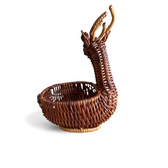 Wicker Deer Basket Bowl Decorative Woven Rattan Animal Figurine Home Decor - Picture 4 of 7
